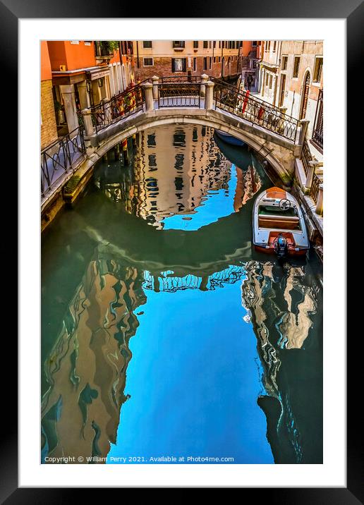 Colorful Small Canal Bridge Venice Italy Framed Mounted Print by William Perry