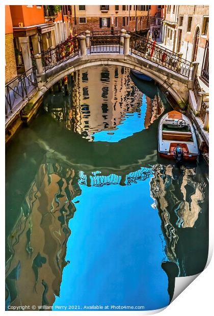 Colorful Small Canal Bridge Venice Italy Print by William Perry