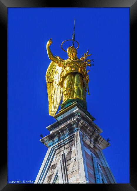 Golden Archangel Gabriel Statue Campanile Bell Tower Venice Ital Framed Print by William Perry