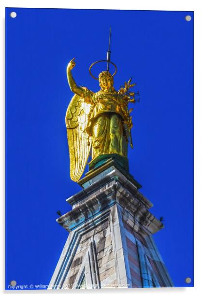 Golden Archangel Gabriel Statue Campanile Bell Tower Venice Ital Acrylic by William Perry