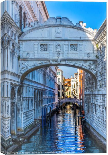 Bridge of Sighs Small Colorful Canal Venice Italy Canvas Print by William Perry
