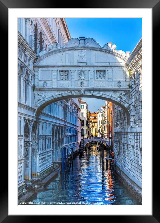 Bridge of Sighs Small Colorful Canal Venice Italy Framed Mounted Print by William Perry