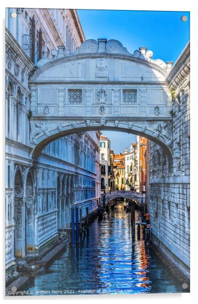 Bridge of Sighs Small Colorful Canal Venice Italy Acrylic by William Perry