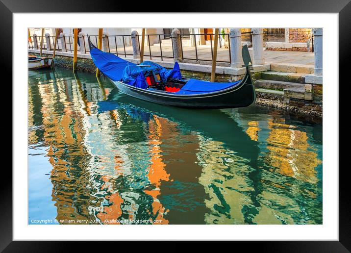 Colorful Gondola Small Side Canal Venice Italy Framed Mounted Print by William Perry