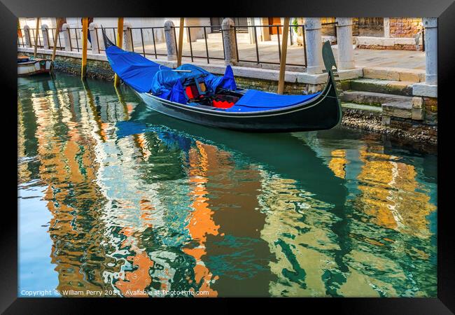 Colorful Gondola Small Side Canal Venice Italy Framed Print by William Perry