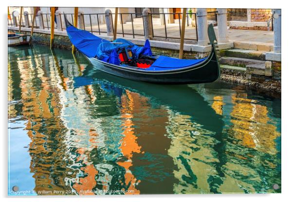 Colorful Gondola Small Side Canal Venice Italy Acrylic by William Perry