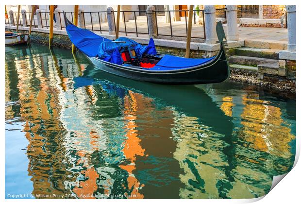 Colorful Gondola Small Side Canal Venice Italy Print by William Perry