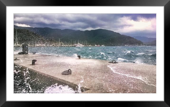 Storm waves breaking on the pier Framed Mounted Print by Travel and Pixels 