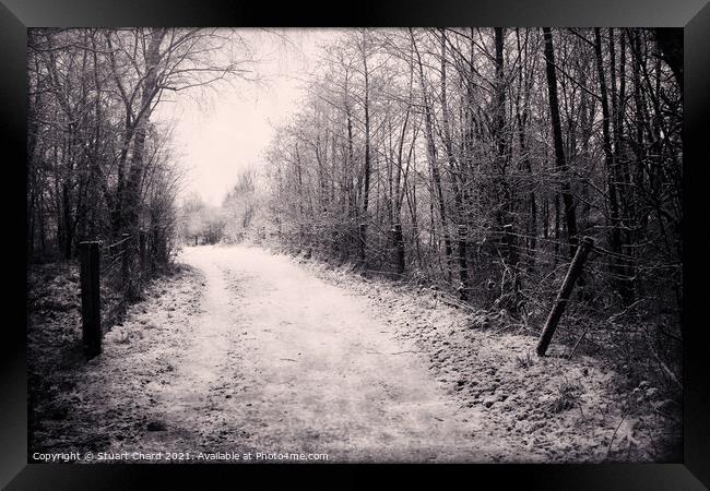 Mysterious winter forest snow path Framed Print by Stuart Chard