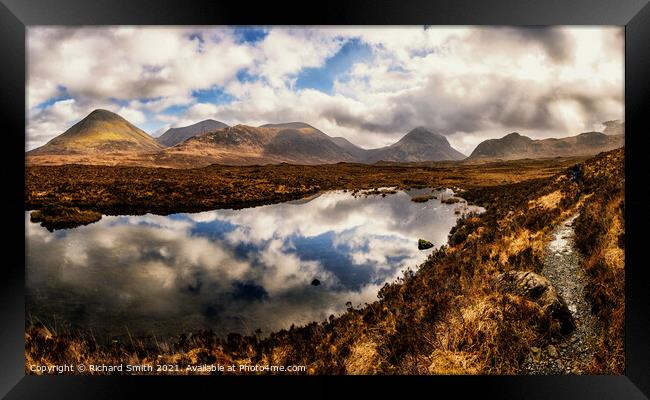A small Loch beside the footpath to Coire a' Bhàsteir in the Black Cuillins of Skye. Framed Print by Richard Smith