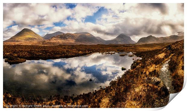A small Loch beside the footpath to Coire a' Bhàsteir in the Black Cuillins of Skye. Print by Richard Smith