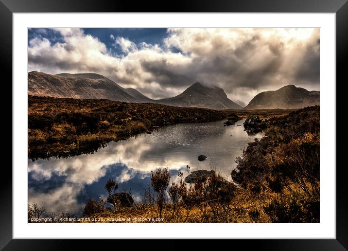 Reflections in a mountain loch, Marsco in the distance. Framed Mounted Print by Richard Smith