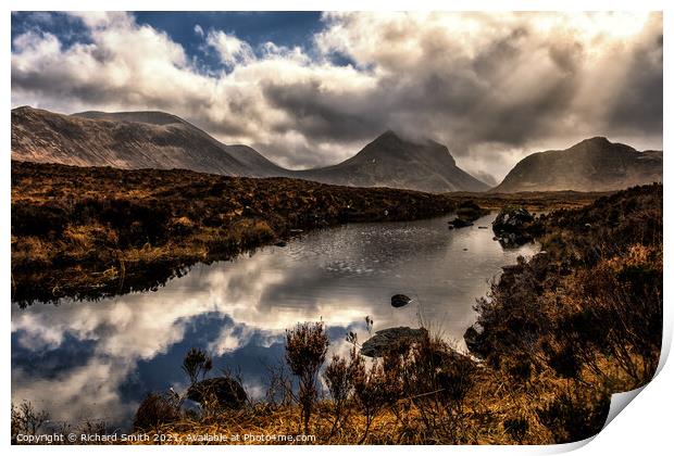Reflections in a mountain loch, Marsco in the distance. Print by Richard Smith