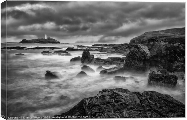 Godrevy Lighthouse, Gwithian, Cornwall (B&W) Canvas Print by Brian Pierce