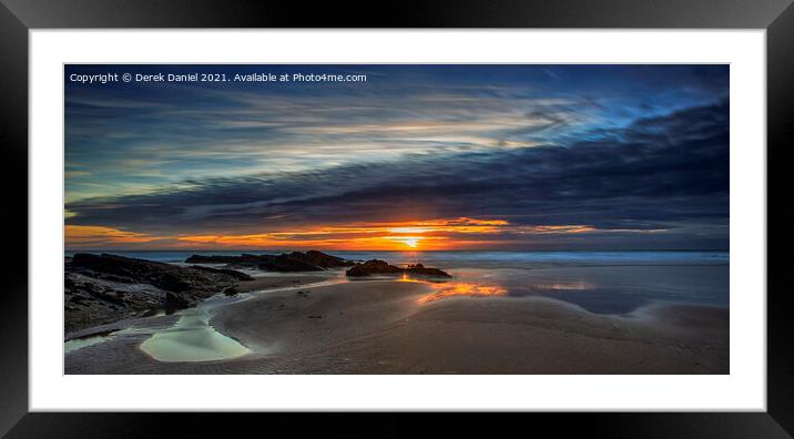 Crooklets Beach Sunset, Bude, Cornwall (panoramic) Framed Mounted Print by Derek Daniel