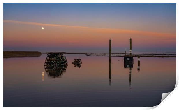 A setting moon at Brancaster Staithe  Print by Gary Pearson