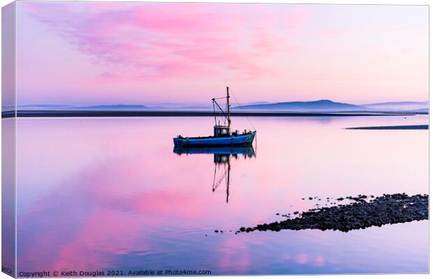Morecambe Bay Boat - Pink Dawn Canvas Print by Keith Douglas