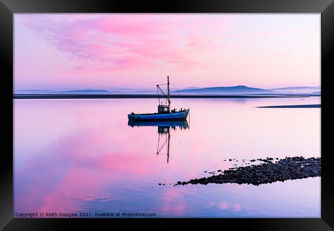 Morecambe Bay Boat - Pink Dawn Framed Print by Keith Douglas