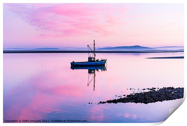 Morecambe Bay Boat - Pink Dawn Print by Keith Douglas