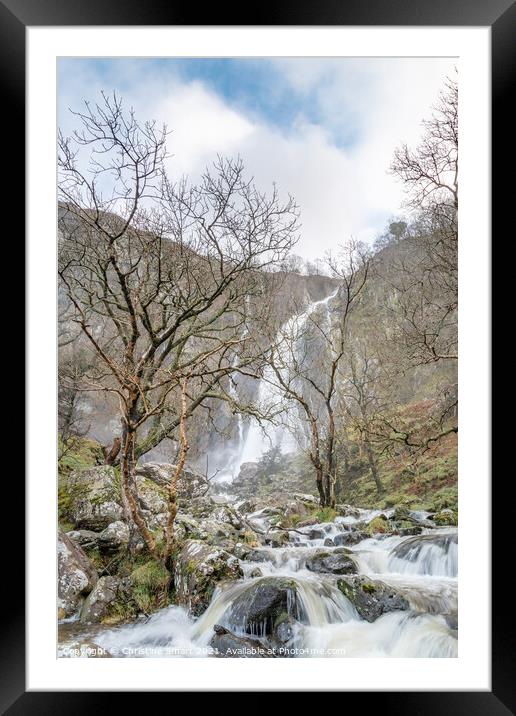 Aber Falls, Waterfall Cascading over Rocks, Landscape Photograph- North Wales Framed Mounted Print by Christine Smart