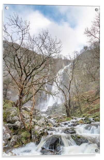 Aber Falls, Waterfall Cascading over Rocks, Landscape Photograph- North Wales Acrylic by Christine Smart