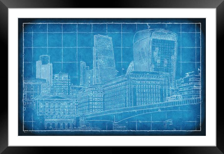 London Blueprint Framed Mounted Print by Richard Downs