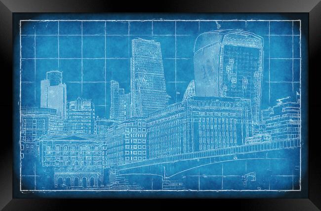London Blueprint Framed Print by Richard Downs