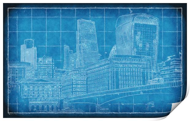 London Blueprint Print by Richard Downs