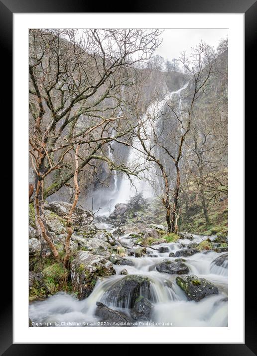 Aber Falls, Waterfall Cascading over Rocks, Landscape Photography - North Wales Framed Mounted Print by Christine Smart