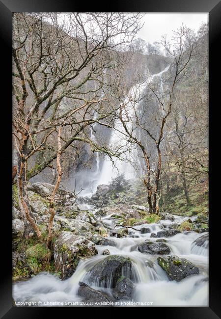 Aber Falls, Waterfall Cascading over Rocks, Landscape Photography - North Wales Framed Print by Christine Smart