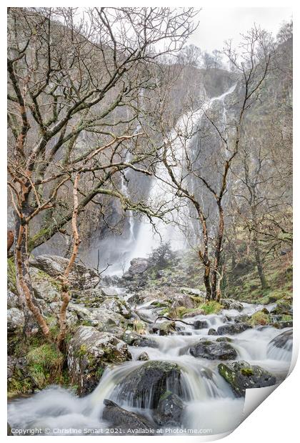 Aber Falls, Waterfall Cascading over Rocks, Landscape Photography - North Wales Print by Christine Smart
