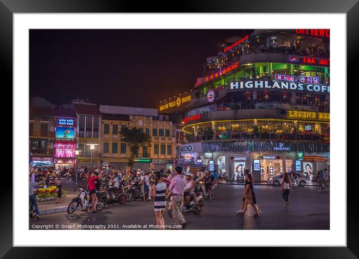 People gathering at Dong Kinh Nghia Thuc Square at night, Hanoi Framed Mounted Print by SnapT Photography