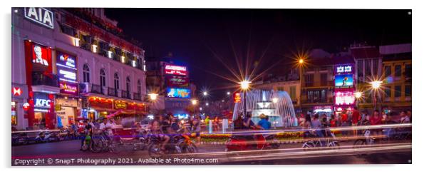 Long exposure of Dong Kinh Nghia Thuc Square at night, Hanoi Acrylic by SnapT Photography