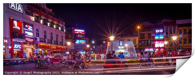 Long exposure of Dong Kinh Nghia Thuc Square at night, Hanoi Print by SnapT Photography