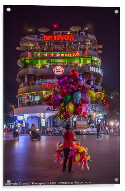A lone balloon sellar at Dong Kinh Nghia Thuc Square, Hanoi, Vietnam. Acrylic by SnapT Photography
