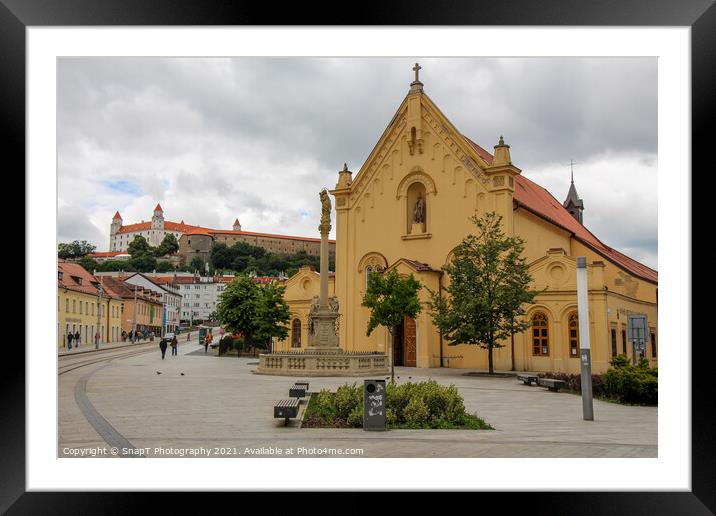 St. Stephan Capuchin Church and Marian column in the old town in Bratislava Framed Mounted Print by SnapT Photography
