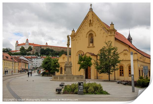 St. Stephan Capuchin Church and Marian column in the old town in Bratislava Print by SnapT Photography