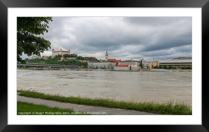 A view across the River Danube of Bratislava and Castle, Slovakia Framed Mounted Print by SnapT Photography