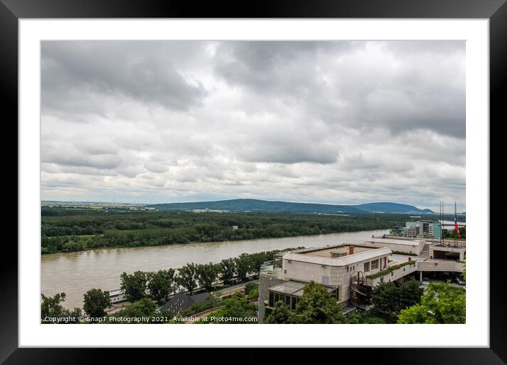 A view over the National Council of The Slovak Republic and Danube, Bratislava Framed Mounted Print by SnapT Photography