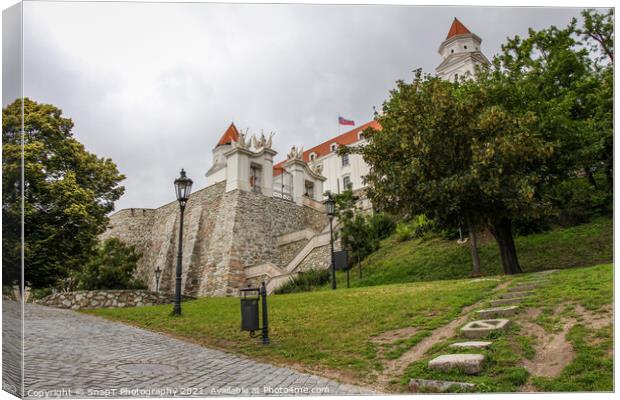 The park at the base of the steps at Bratislava Castle, Slovakia Canvas Print by SnapT Photography