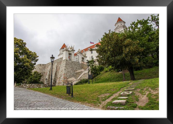 The park at the base of the steps at Bratislava Castle, Slovakia Framed Mounted Print by SnapT Photography