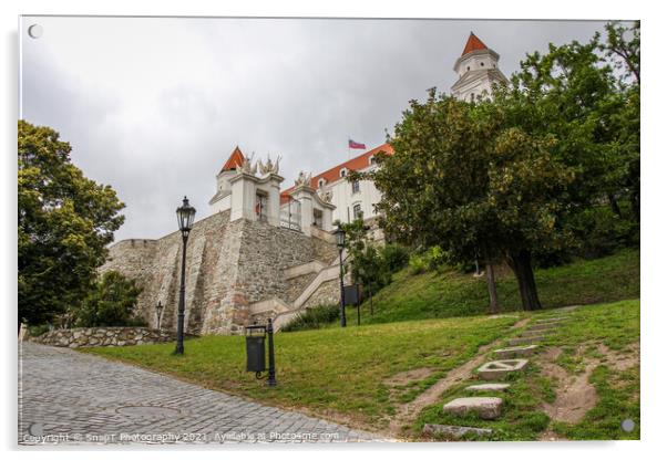 The park at the base of the steps at Bratislava Castle, Slovakia Acrylic by SnapT Photography