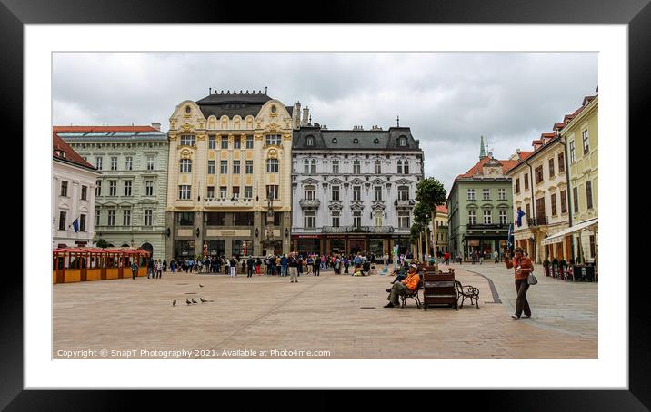 The Main Square in Bratislava next to Maximilin's fountain, old town, Slovakia Framed Mounted Print by SnapT Photography