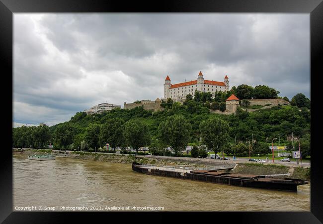 Bratislava Castle over looking the River Danube in the old town, Slovakia Framed Print by SnapT Photography