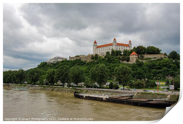 Bratislava Castle over looking the River Danube in the old town, Slovakia Print by SnapT Photography