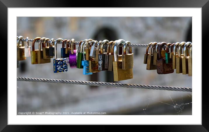 Close up of the padlocks on Butchers Bridge in old medieval Ljubljana, Slovenia Framed Mounted Print by SnapT Photography