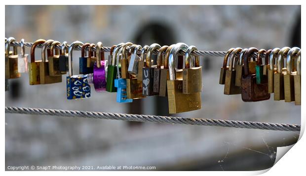 Close up of the padlocks on Butchers Bridge in old medieval Ljubljana, Slovenia Print by SnapT Photography