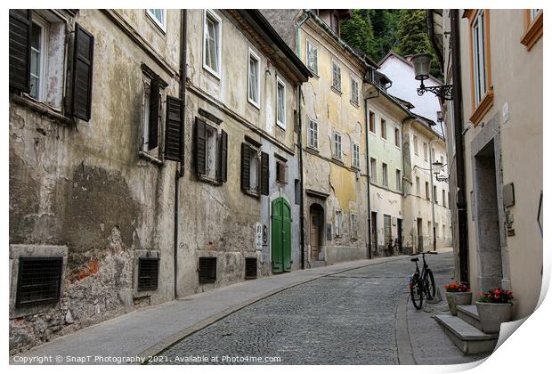 An old, historic, medieval street in Ljubljana, near Ljubljana castle, Slovenia Print by SnapT Photography