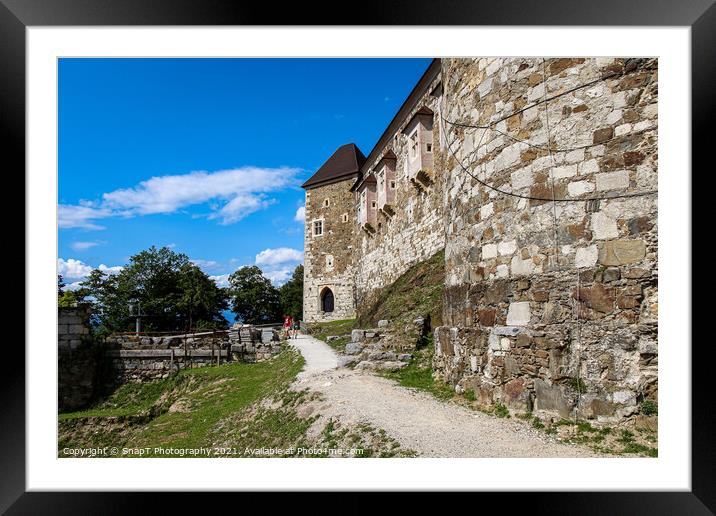 The outer wall and watch tower on Ljubljana Castle / Ljubljanski grad, Ljubljana Framed Mounted Print by SnapT Photography