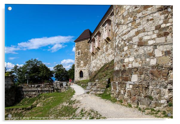 The outer wall and watch tower on Ljubljana Castle / Ljubljanski grad, Ljubljana Acrylic by SnapT Photography